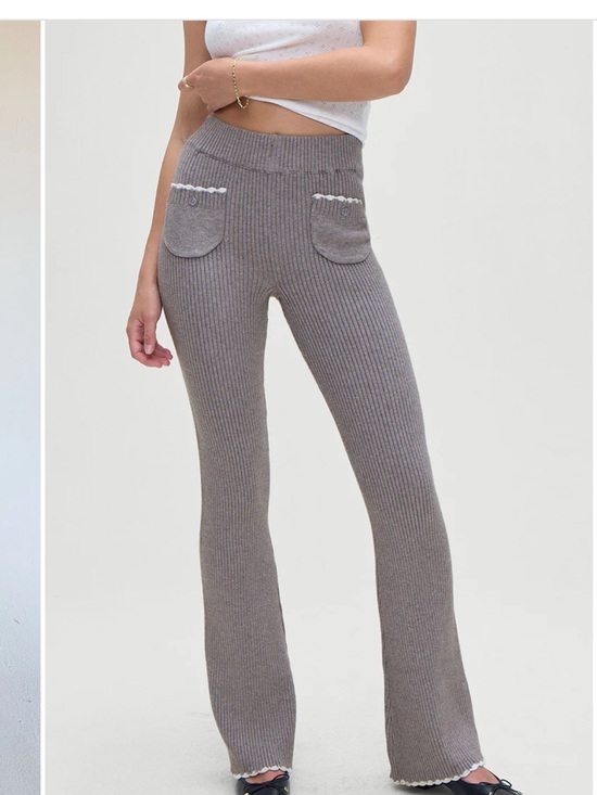 Frankie's Bikinis Pants - Frankie’s Bikinis Ribbed Flare Knit Pants with Scalloped Trim